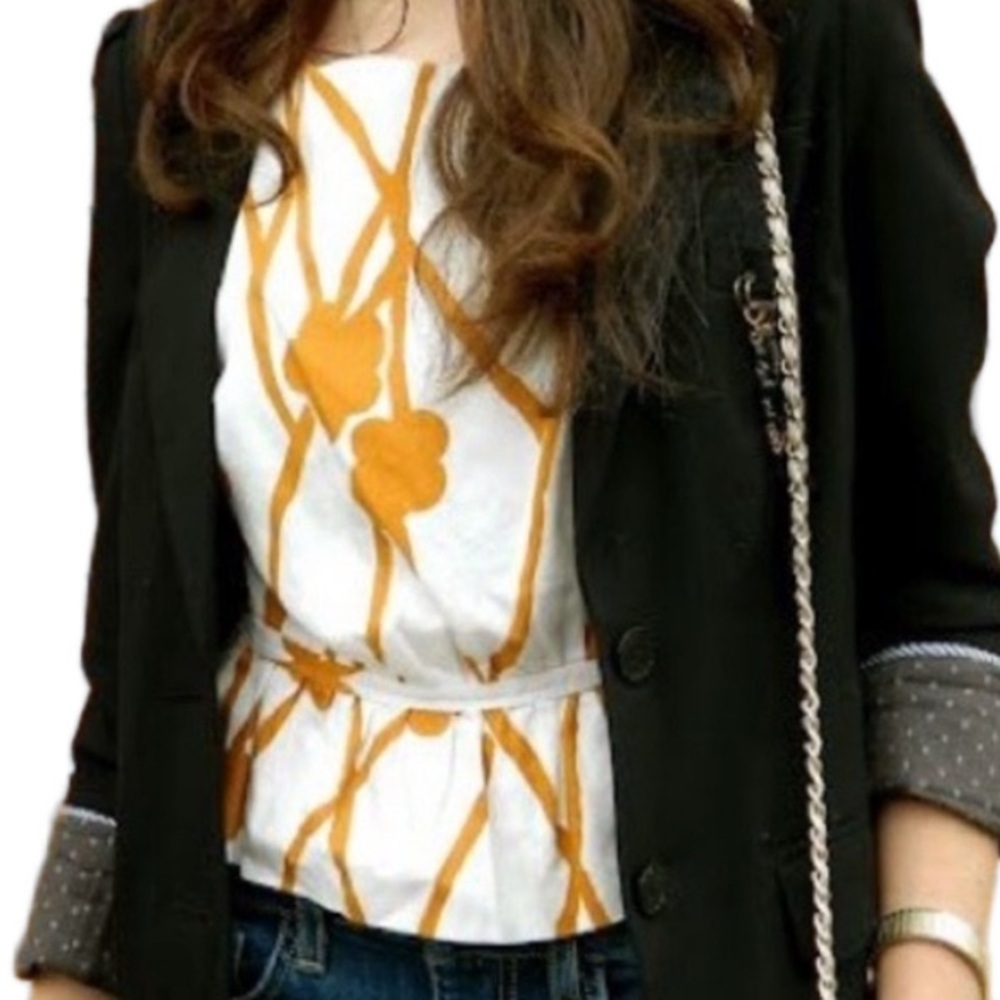 Anthropologie White and Mustard Yellow Floral Peplum Tank